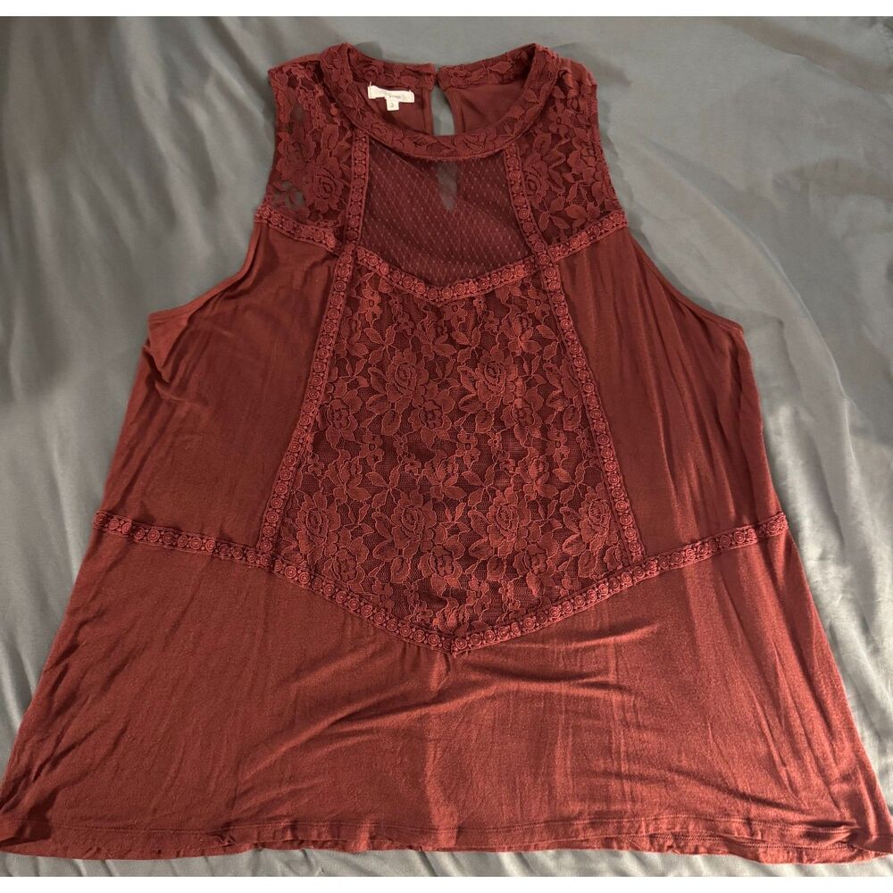 Maurices Burgundy Lace Halter Neck Tank Top Sleeveless Blouse Boho Size 2